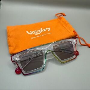 Vooglam Rainbow Trim Clear Sunglasses - Gray Lenses - No Prescription